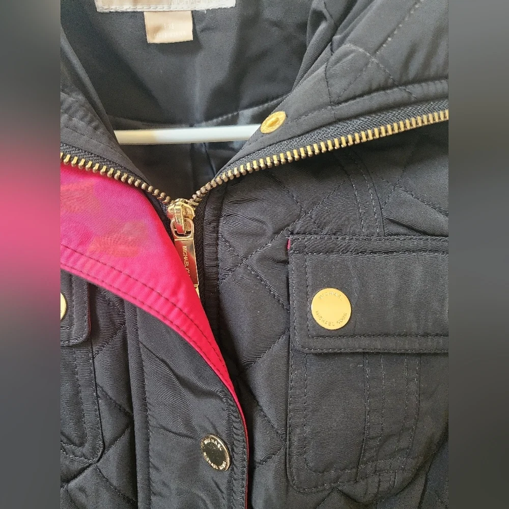 ​Michael Kors Black Quilted M65 Field Jacket | Pink Trim & Gold Hardware XSP